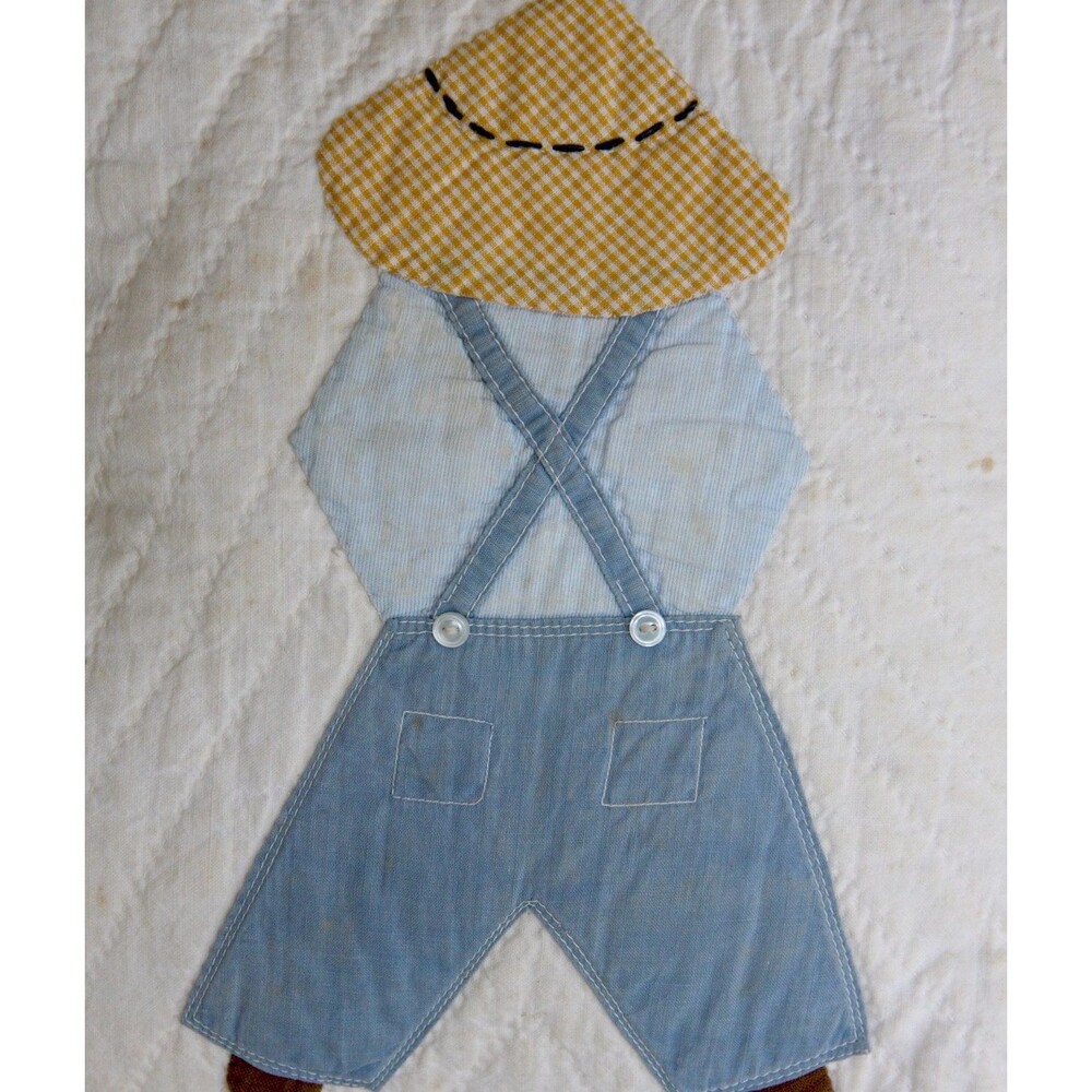 Little Boy Quilted Decorative Pillow, child in hat, pants, and suspenders - Picture 6 of 7